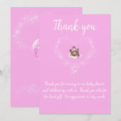 Sneeuw Opgewonden Roze Teddybeer Baby shower Bedankkaart (Voorkant / Achterkant)