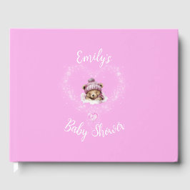 Sneeuw Opgewonden Roze Teddybeer Baby shower Gastenboek