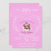 Sneeuw Opgewonden Roze Teddybeer Baby shower Kaart (Voorkant / Achterkant)