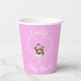 Sneeuw Opgewonden Roze Teddybeer Baby shower Papieren Bekers