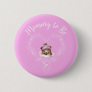 Sneeuw Opgewonden Roze Teddybeer Baby shower Ronde Button 5,7 Cm