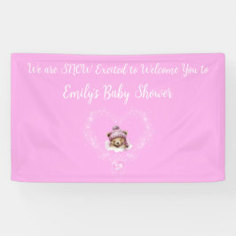 Sneeuw Opgewonden Roze Teddybeer Baby shower Spandoek