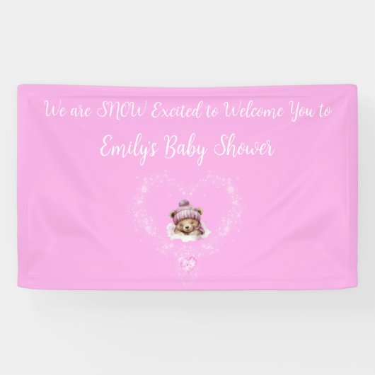 Sneeuw Opgewonden Roze Teddybeer Baby shower Spandoek (Horizontaal)