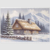 Sneeuw Overdekte Cabin Winter Waterverf Decoupage Tissuepapier (Voorkant)