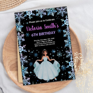 Sneeuw Paarse Bloemen Prinses Verjaardagsuitnodigi Kaart