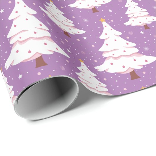 Sneeuw Paarse en roze kerst Cadeaupapier (Rol Hoek)