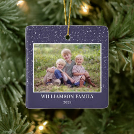 Sneeuw Paarse kerst met foto's Keramisch Ornament