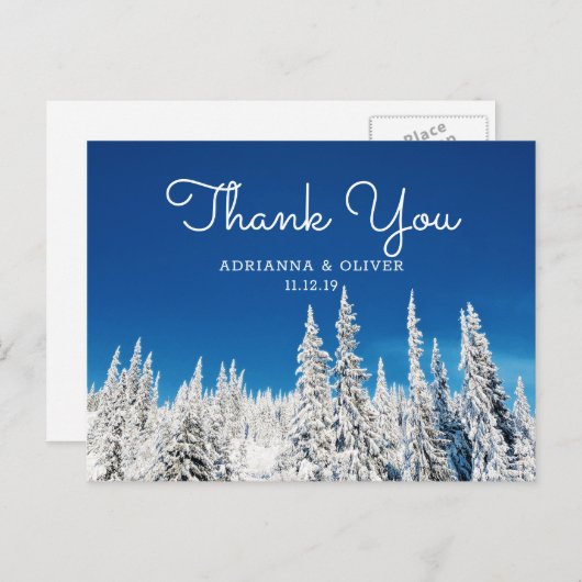 Sneeuw Pijnbomen Winter Bruiloft Dank u Briefkaart (Voorkant / Achterkant)