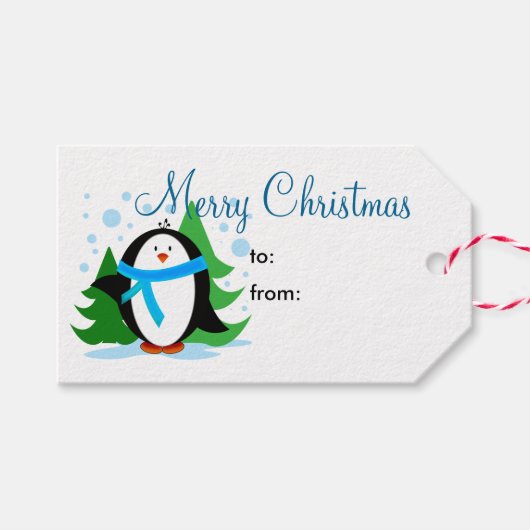 Sneeuw Pinguïn Prettig Kerstfeest Cadeaulabel (Voorkant (Horizontaal))