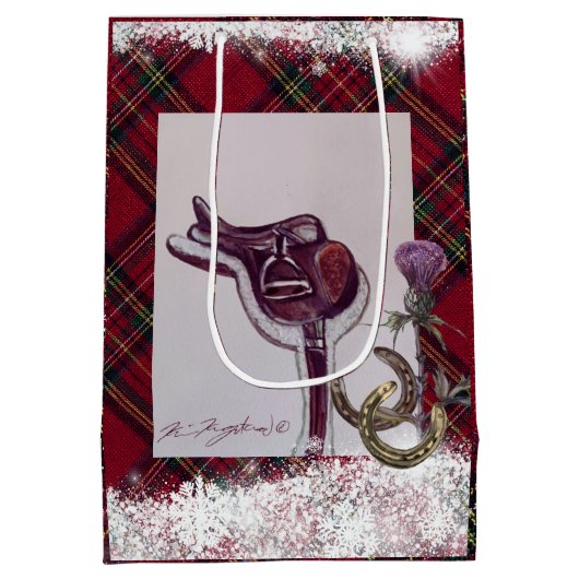 Sneeuw, plaid en ruiterthema medium cadeauzakje (Achterkant)