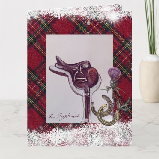 Sneeuw, Plaid en Ruiterthema Medium Gift Bag Kaart (Voorkant)