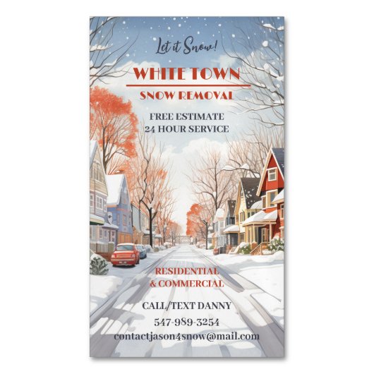 Sneeuw ploegen magnetisch visitekaartje (Voorkant Verticaal)