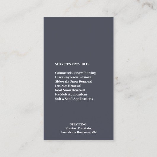Sneeuw ploegen Visitekaartje (Achterkant)