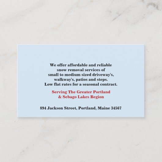 Sneeuw ploegen Visitekaartje (Achterkant)