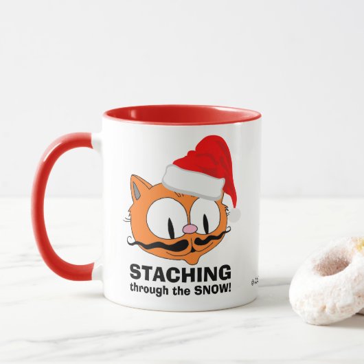 Sneeuw pret met de kat met de snor! mok (Met donut)
