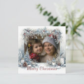 Sneeuw Prettig kerstfeest Watercolor Foto  Feestdagenkaart (Staand voorkant)