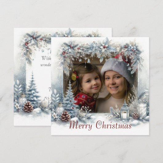 Sneeuw Prettig Kerstmis Waterverf Foto  Feestdagenkaart (Voorkant / Achterkant)