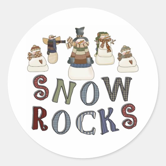 Sneeuw Rocks Winter Sneeuwmannen Vakantie Ronde Sticker (Voorkant)
