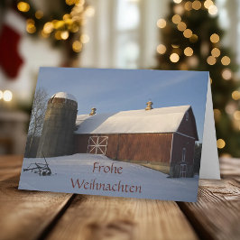 Sneeuw Rode Duitse Kerstmis van Frohe Weihnachten Feestdagen Kaart