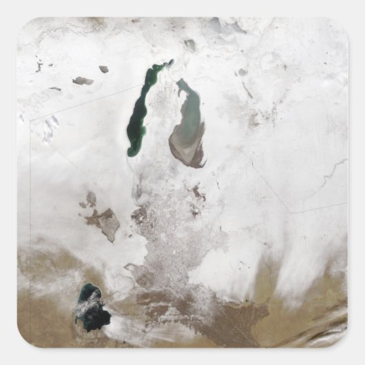 Sneeuw rond het Aralmeer Zee Vierkante Sticker (Voorkant)
