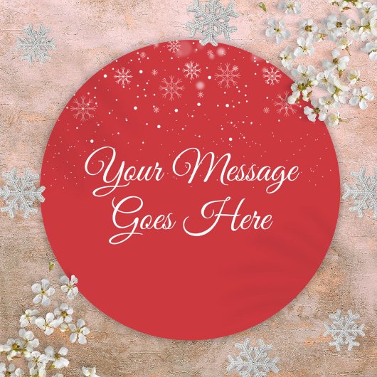 Sneeuw Rood Gepersonaliseerd Kerstbericht Ronde Sticker