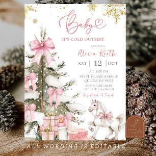 Sneeuw Roze Meisje Winter Baby Shower Kaart
