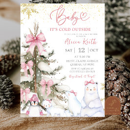 Sneeuw Roze Winter Arctische Dieren Baby Shower Kaart