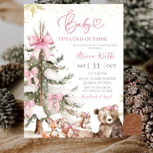 Sneeuw Roze Winter Bos Baby Shower Uitnodiging