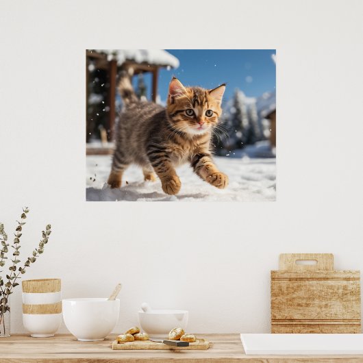 *~* Sneeuw Running Kat 5:4 Kitten Cat AP68 Poster (Keuken)