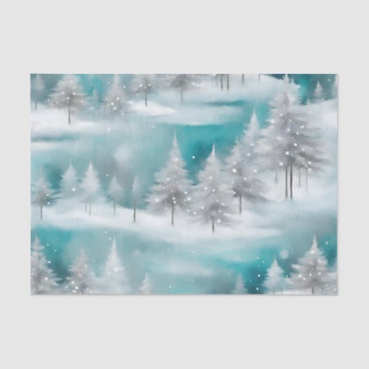 Sneeuw Scene Winter Forest Ice Blue White Kerstmis Tissuepapier (Voorkant)