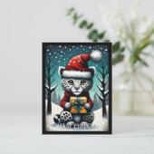 Sneeuw Schattige Baby Sneeuw Luipaard Kerstcadeau Briefkaart (Staand voorkant)