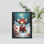 Sneeuw Schattige Chihuahua Bloemen Kerstmis Briefkaart (Staand voorkant)