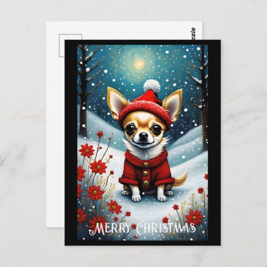 Sneeuw Schattige Chihuahua Bloemen Kerstmis Briefkaart (Voorkant / Achterkant)