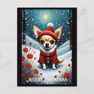 Sneeuw Schattige Chihuahua Bloemen Kerstmis Briefkaart