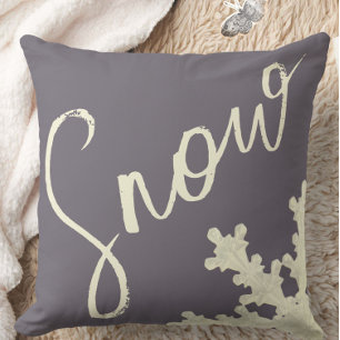 Sneeuw script paarse grijs, boter crème elegante w kussen