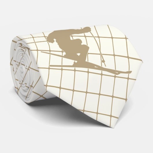 Sneeuw Skiën Skiën op Tan Check stropdas (Opgerold)