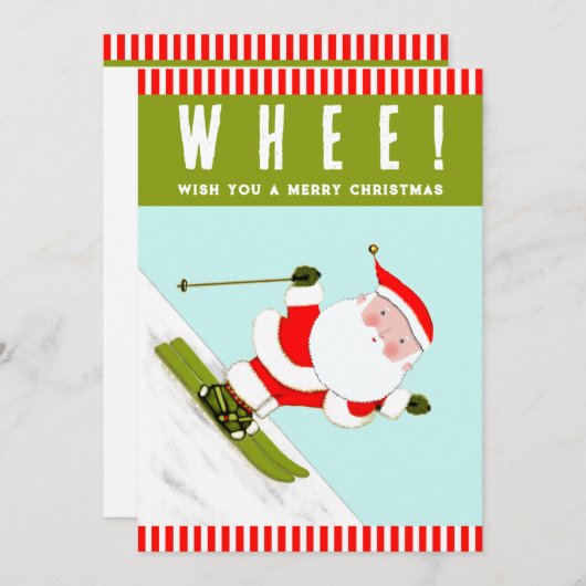 Sneeuw Skiën Skiër Kerstmis Feestdagenkaart (Voorkant / Achterkant)