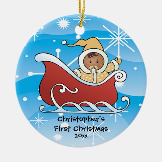 Sneeuw slee baby's eerste kerst ornament (Voorkant)