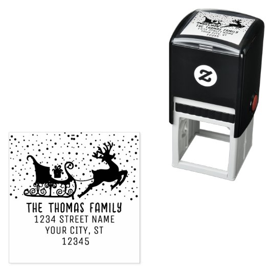 Sneeuw slee & rendier kerst naam adres  zelfinktende stempel (In situ)