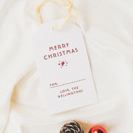 Sneeuw & Sparkles familienaam Red Merry Christmas Cadeaulabel