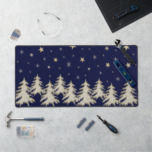 Sneeuw Sparkly Kerstbomen, sterren op blauwe hemel Bureaumat