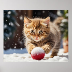 *~* Sneeuw Speelbal Kitty 5:4 Kitten Kat AP68 Poster
