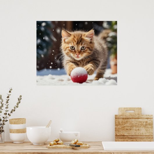 *~* Sneeuw Speelbal Kitty 5:4  Kitten Kat AP68 Poster (Keuken)