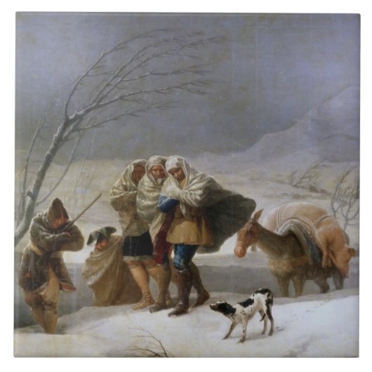 Sneeuw Storm in de winter (door Francisco Goya) Tegeltje (Voorkant)