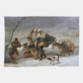 Sneeuw Storm in de winter (door Francisco Goya) Theedoek