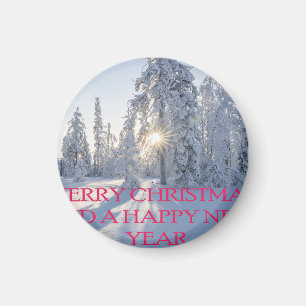 SNEEUW,TREES,DE ZON, KLAAR VOOR CHRISTMAS MAGNEET