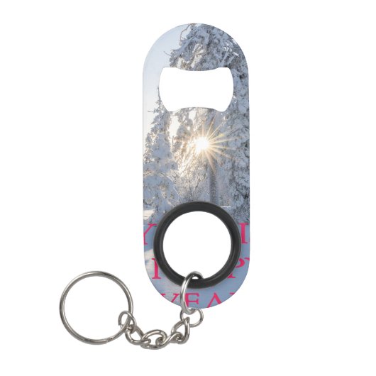 SNEEUW,TREES,DE ZON, KLAAR VOOR CHRISTMAS MINI FLESSENOPENER (Voorkant)