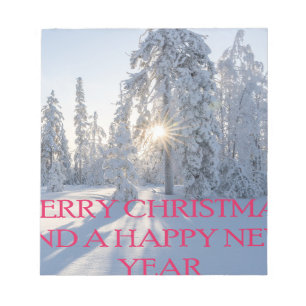 SNEEUW,TREES,DE ZON, KLAAR VOOR CHRISTMAS NOTITIEBLOK