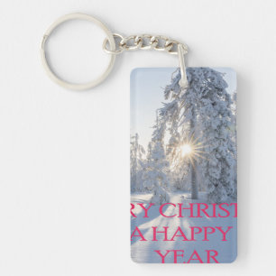 SNEEUW,TREES,DE ZON, KLAAR VOOR CHRISTMAS SLEUTELHANGER