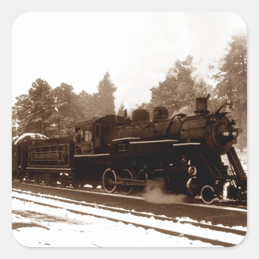 Sneeuw Trein Staal Paard locomotief sepia Vierkante Sticker (Voorkant)
